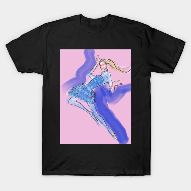 Jumping blond fashion girl T-Shirt by PG Illustration